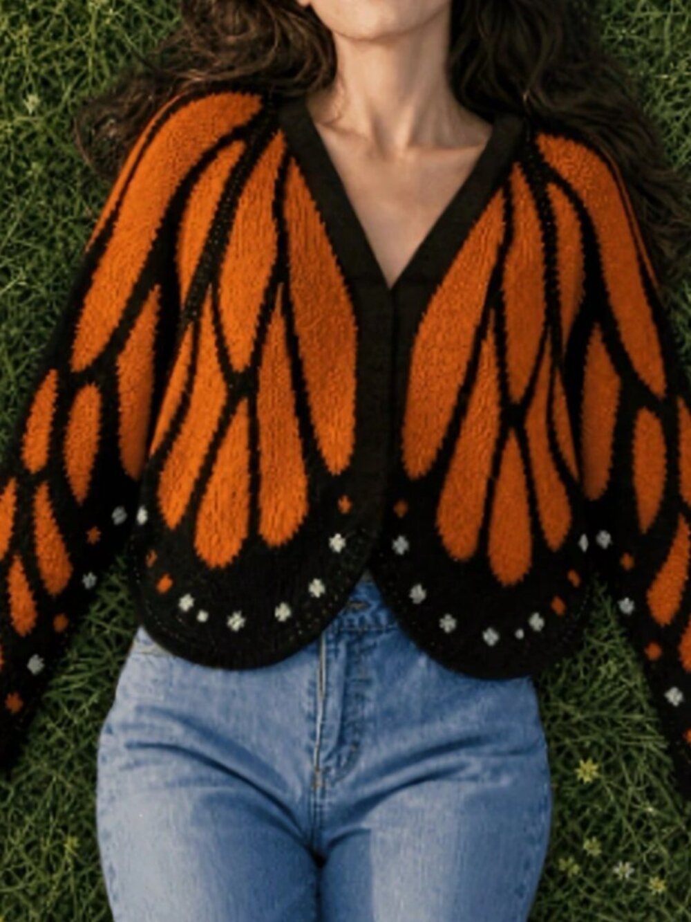 Orange Casual Women's Butterfly Cape Knit Cardigan